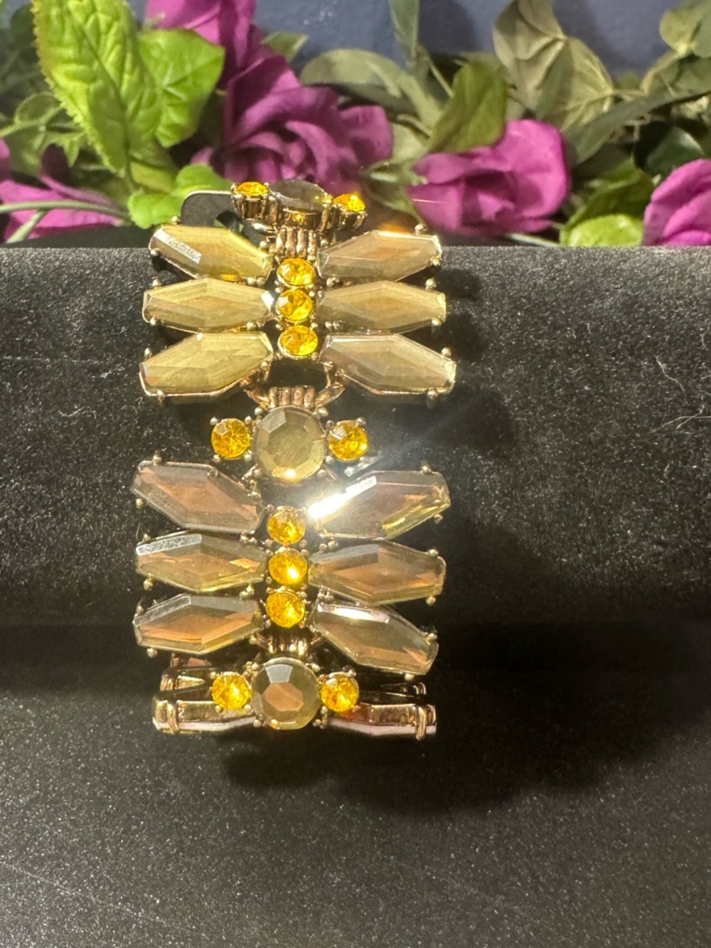 NWT J.Crew Green & Gold Rhinestone Art Deco Style Bracelet